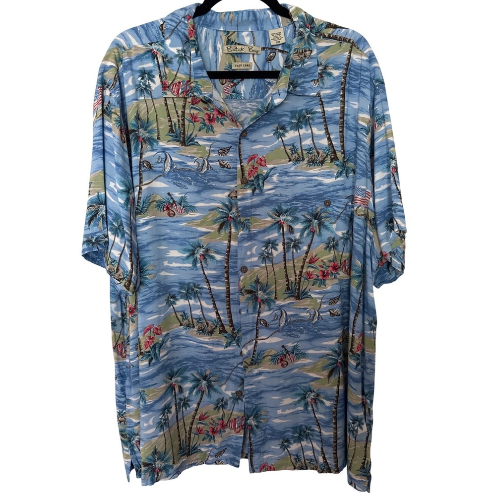 Batik Bay Button Down Shirt Men 3XB Blue Tropical Scenic Hawaiian Aloha
